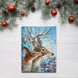 Deer lovely couple -  fine art - original oil painting on stretched canvas - 12 x 16 inches - by AnjiHarmonyArt