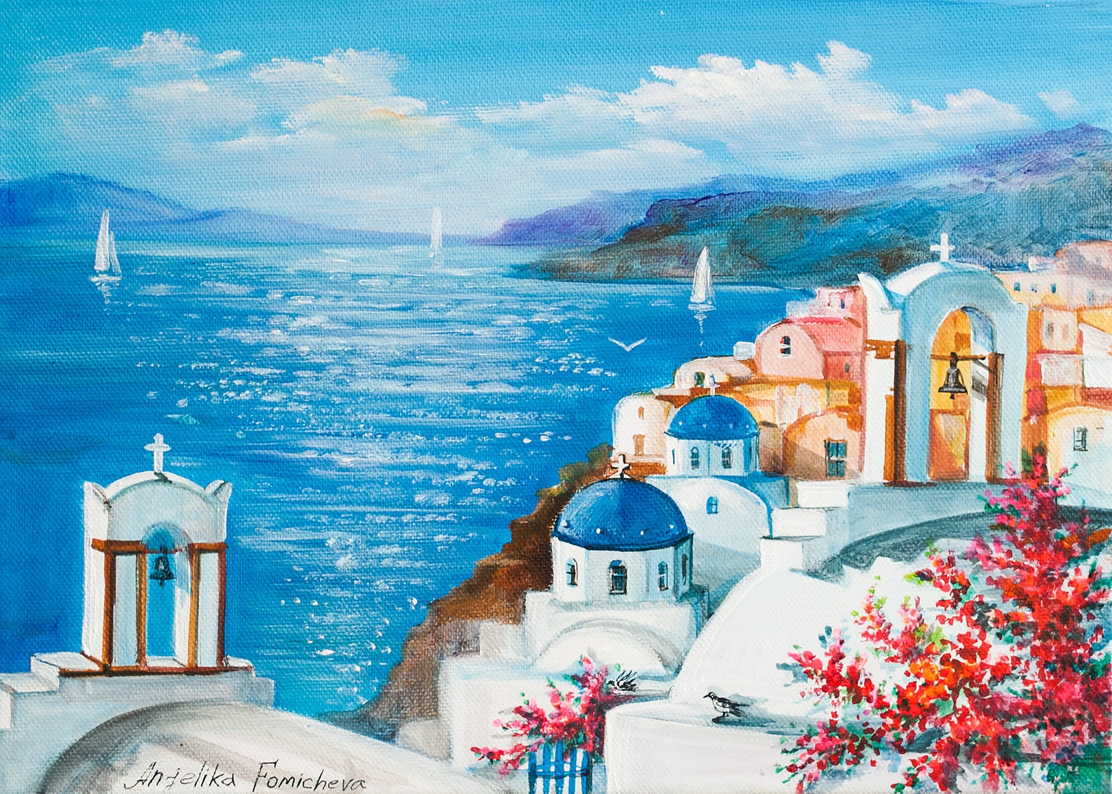 Santorini Landscape Original Oil Painting Greek Island Art On Canvas Il 1588xN.2380165602 Kbpd