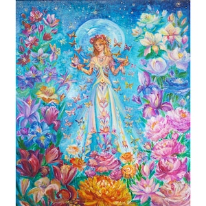 Magisch Bloemenkoningin Kunstwerk - Handgeschilderd Sprookje Wanddecoratie 20&#39;&#39;x24&#39;