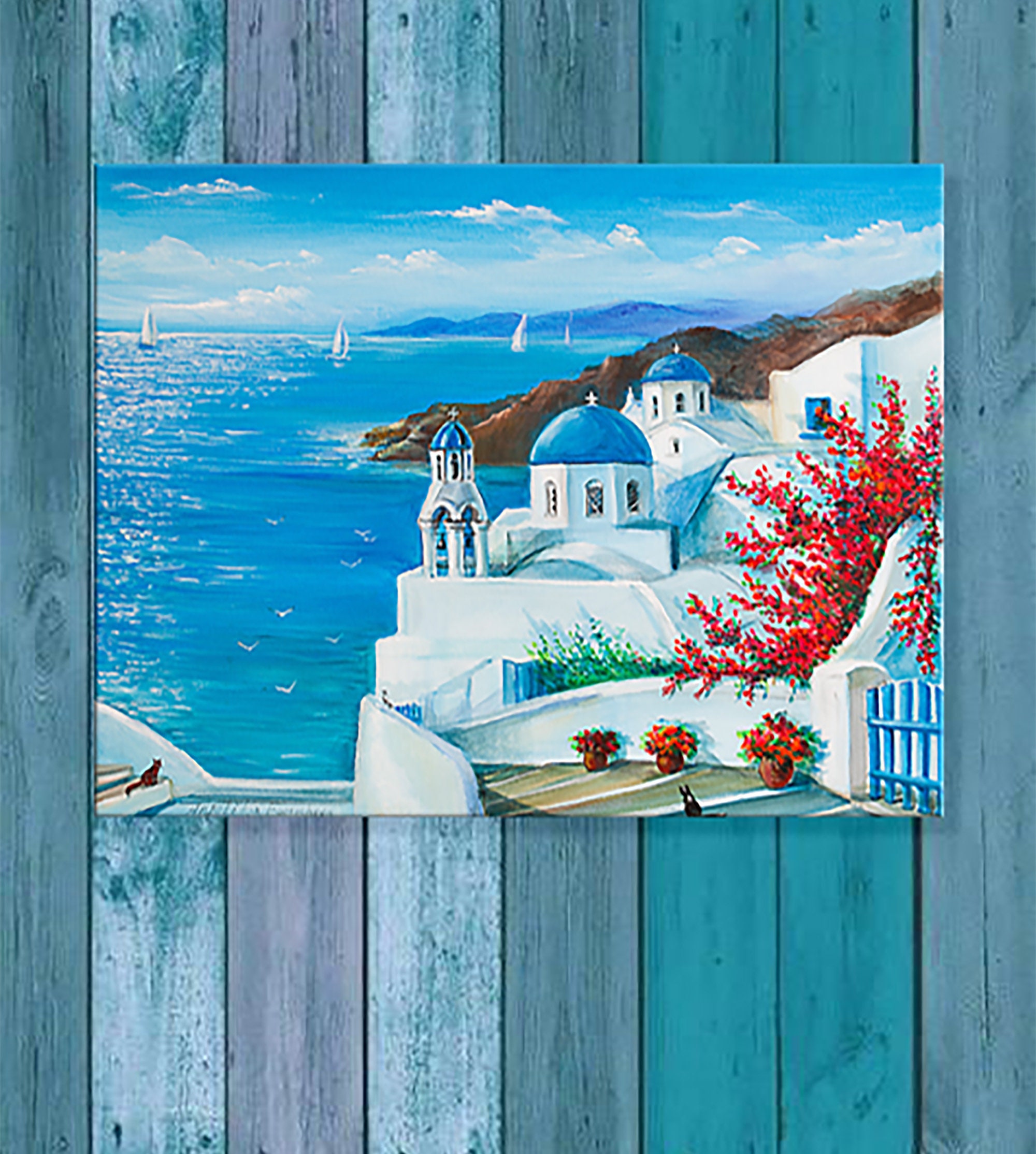 Greek Wall Art Seascape Oil Painting White Church Art Greek Landscape