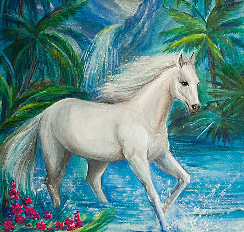 White Horse Oil Painting Original Horse Art Animal Painting on Canvas