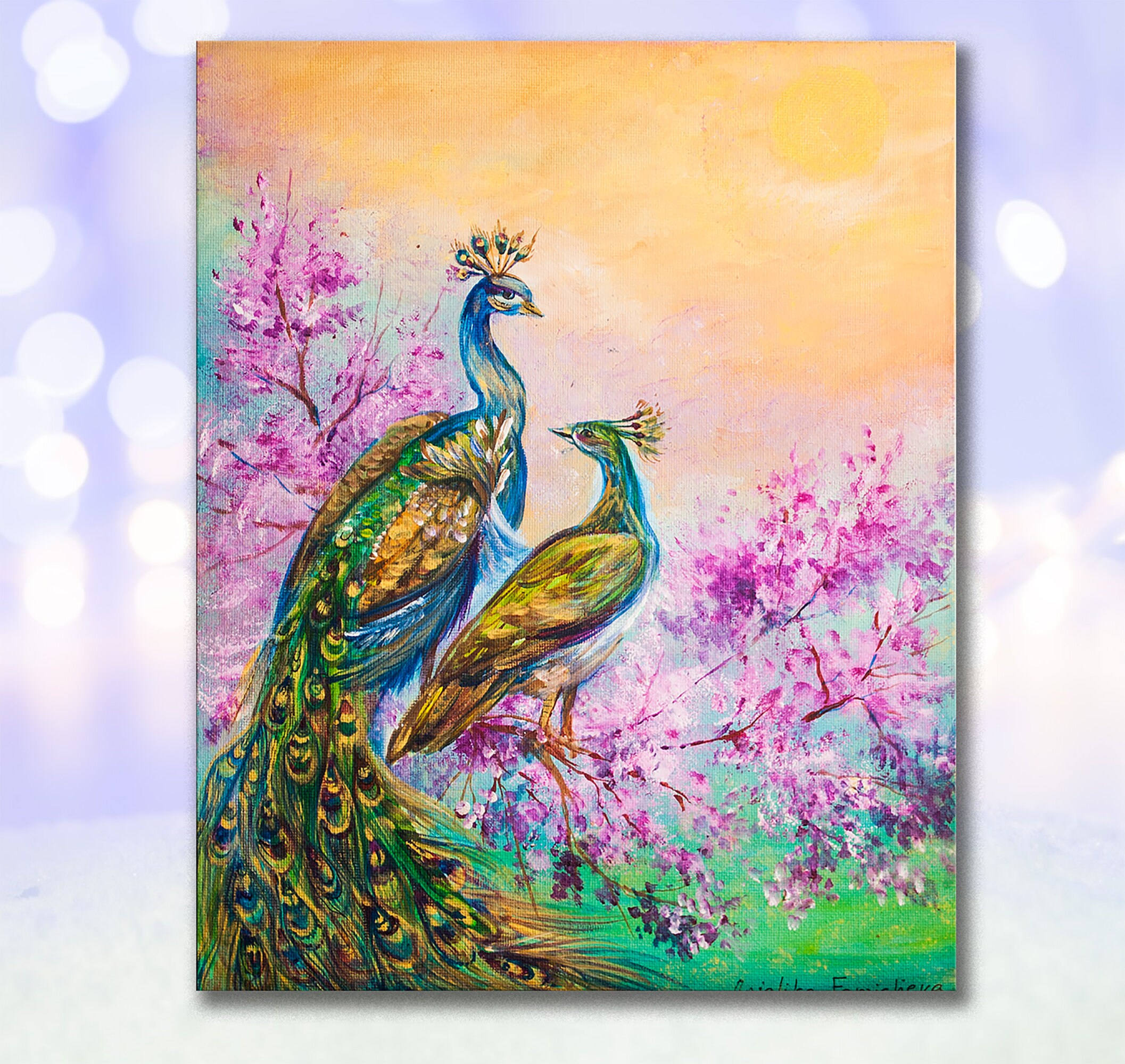 Colorful Peacock Painting: Original Bird Wall Art (10x12