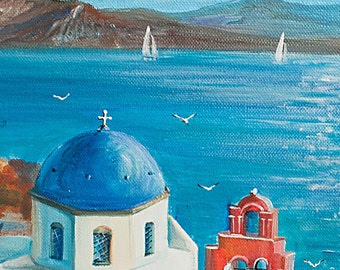 絵画　ギリシャ　スペイン　海　アート Alexioy ギリシャ エーゲ海 油絵 絵画 白い建物 ペイント