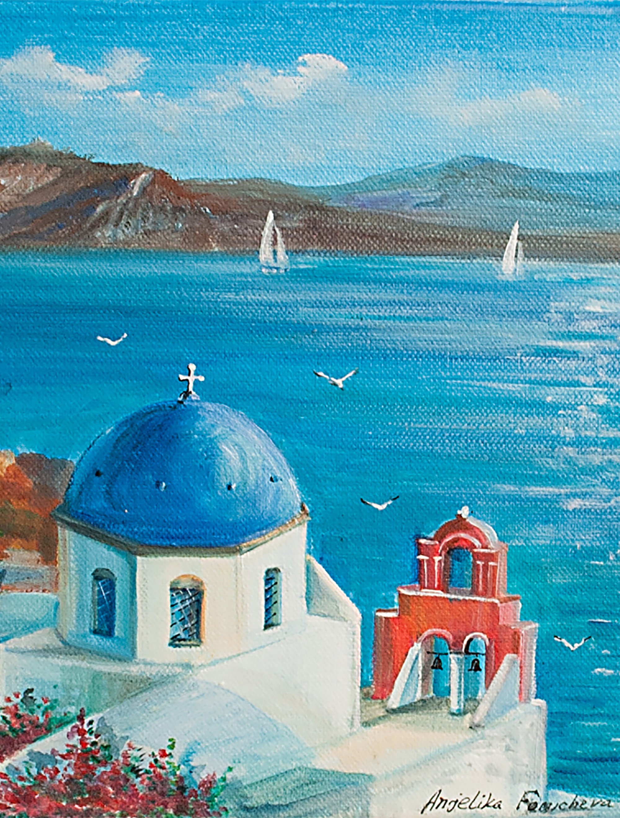 絵画 ギリシャ 風景画(街並み) サントリーニ島 インテリアアート