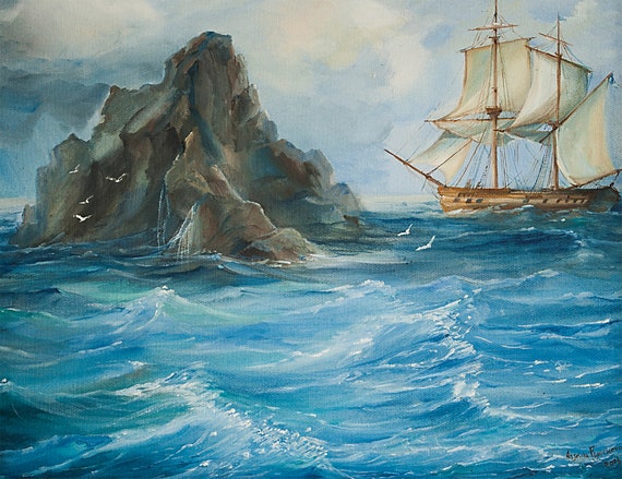 Feodaal Nest Verknald Zeegezicht schilderij schip Wall Art zee op canvas zeilboot | Etsy België