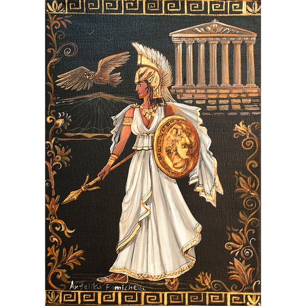 Ancient Goddess Athena  Oil Painting on Canvas  Greece Mythology Art 10'-14' by AnjiHarmonyArt