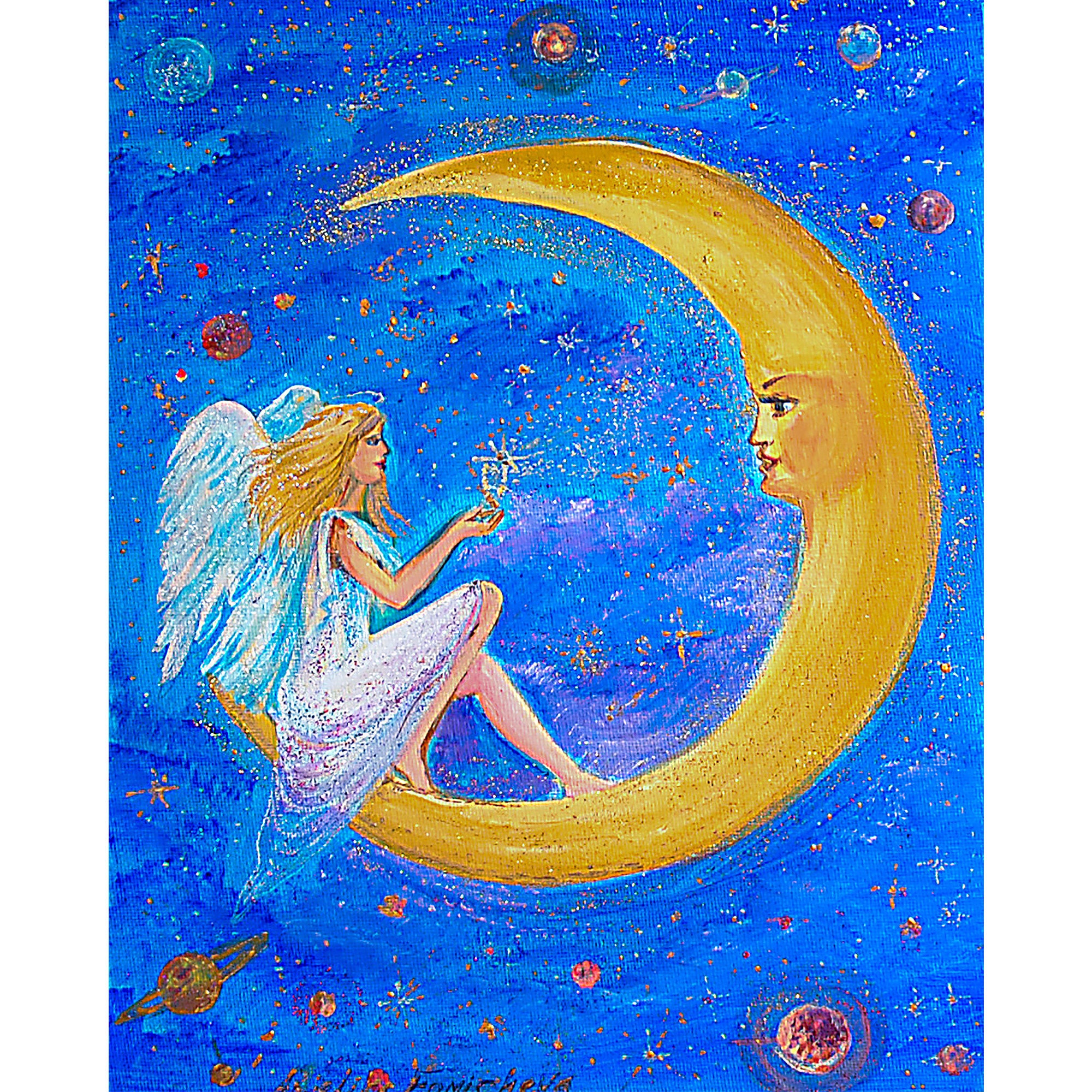 絵画。原画【A bear angel holds the moon】 The Science of Negotiable Instruments. 絵画。原画【A bear angel