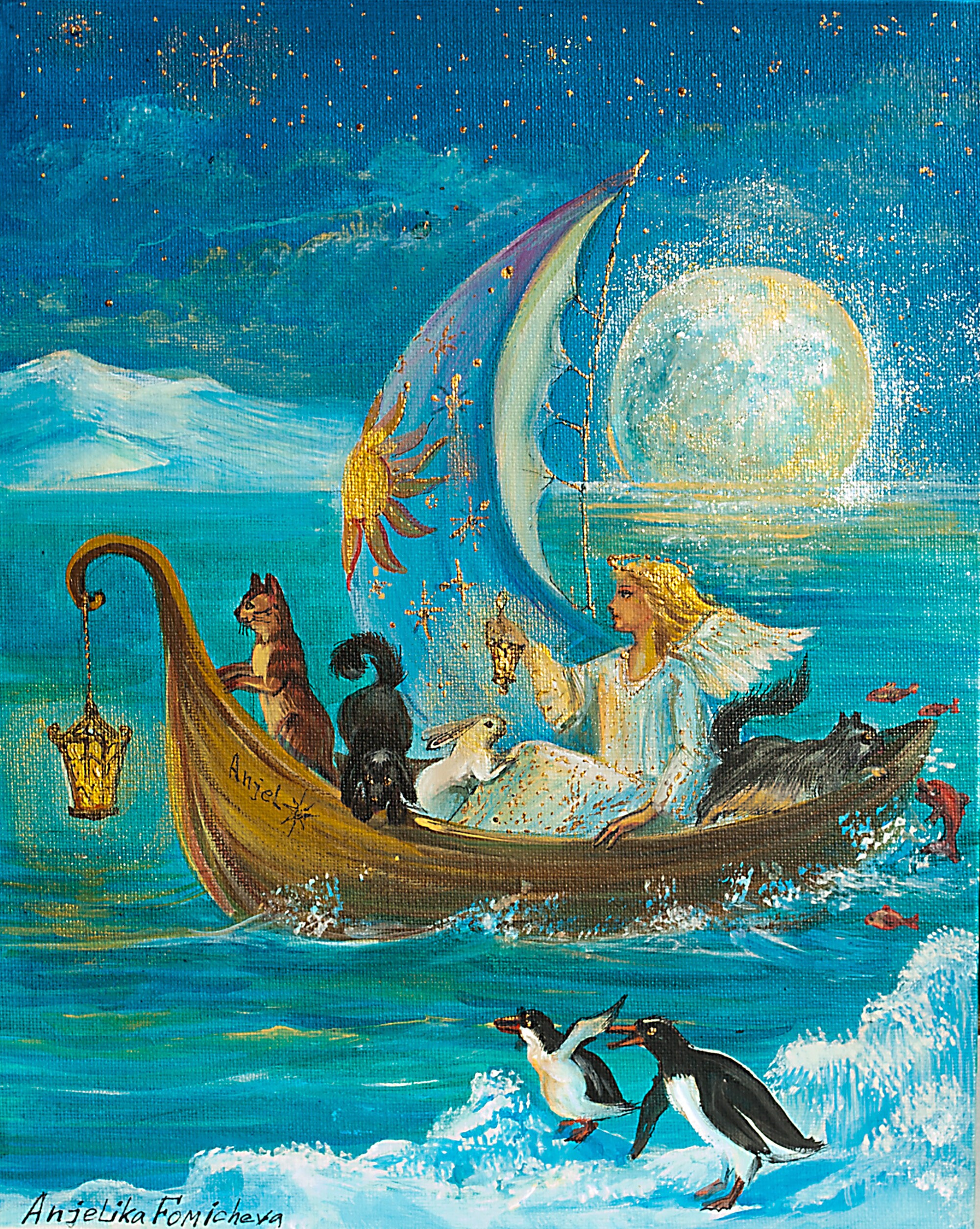 天使の絵画：ノアの箱舟の動物たち、気まぐれな保育園アート（10x12