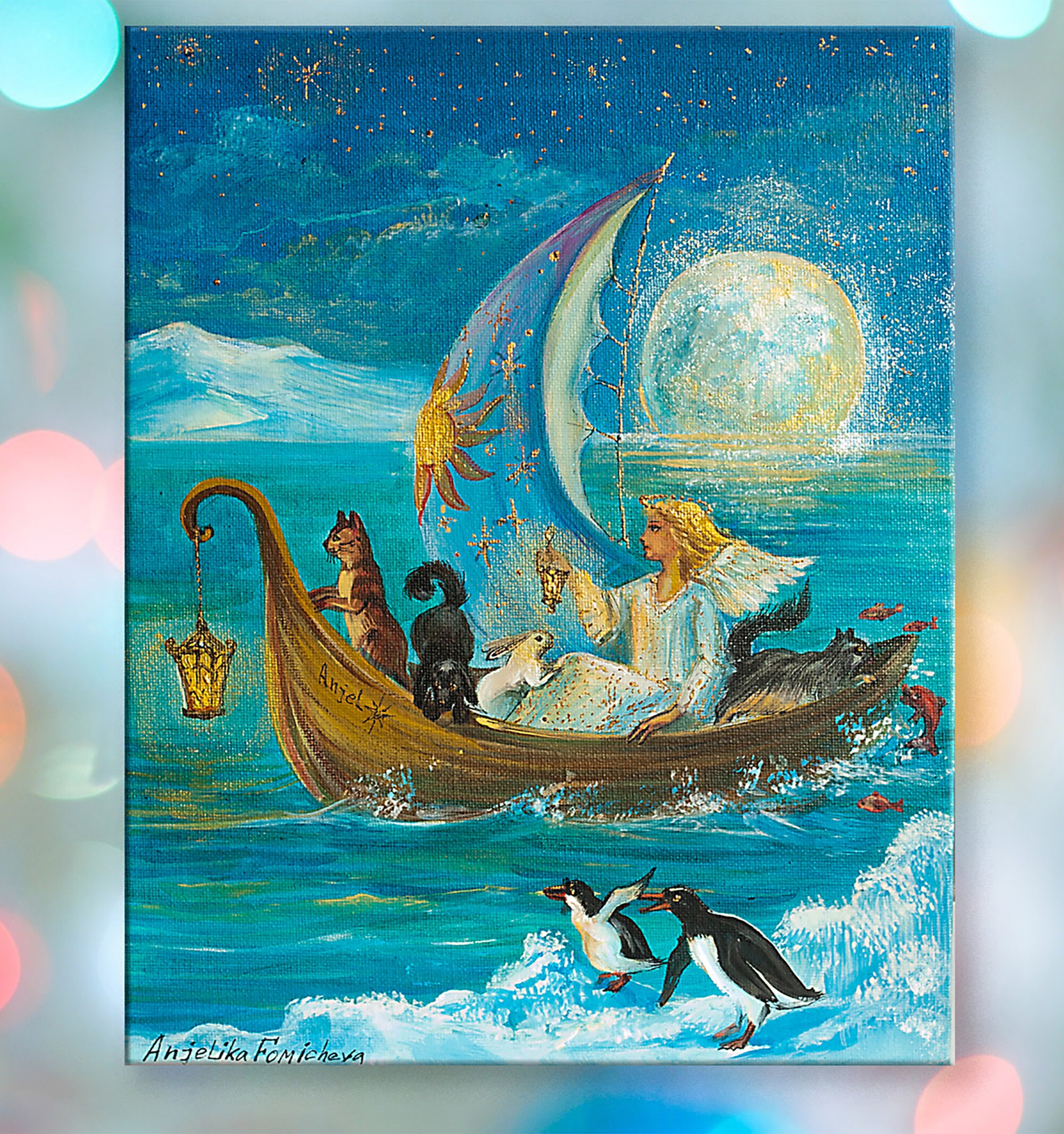 天使の絵画：ノアの箱舟の動物たち、気まぐれな保育園アート（10x12