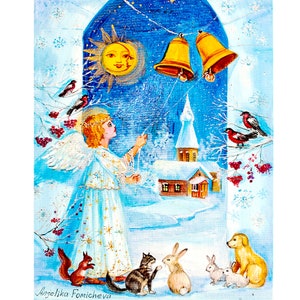 Angel Painting Guardian Angel Gift Angel Nursery Art Kids Room Art 10&#39; by 12&#39; by AnjiHarmonyArt