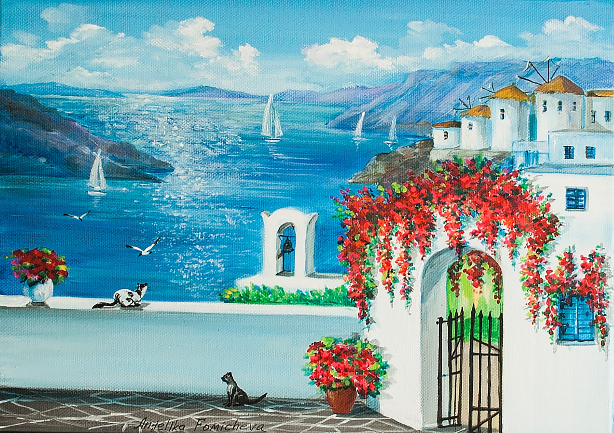 Santorini Oil Painting Greek Island Painting on Canvas Etsy Hong Kong