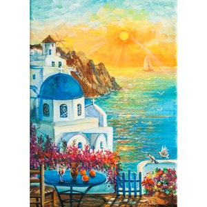Santorini Painting Greece Original Artwork Greece Landscape Painting Santorini Gift 60*80 cm large painting to order