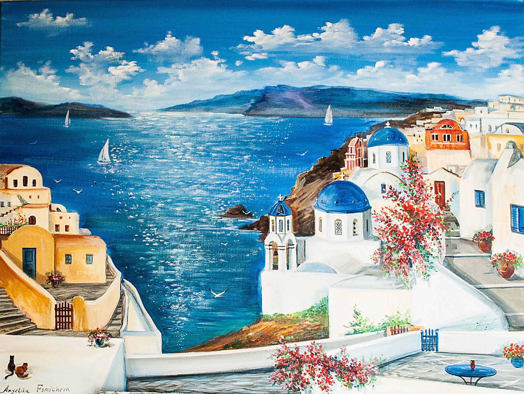 Santorini Greece Original Landscape Canvas Art Seascape Etsy