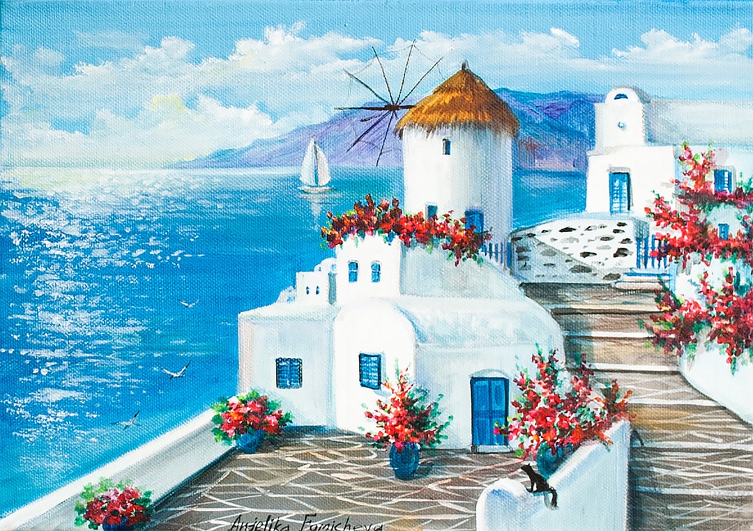 10x10 Canvas Painting Travel Through Art: Santorini, Greece 