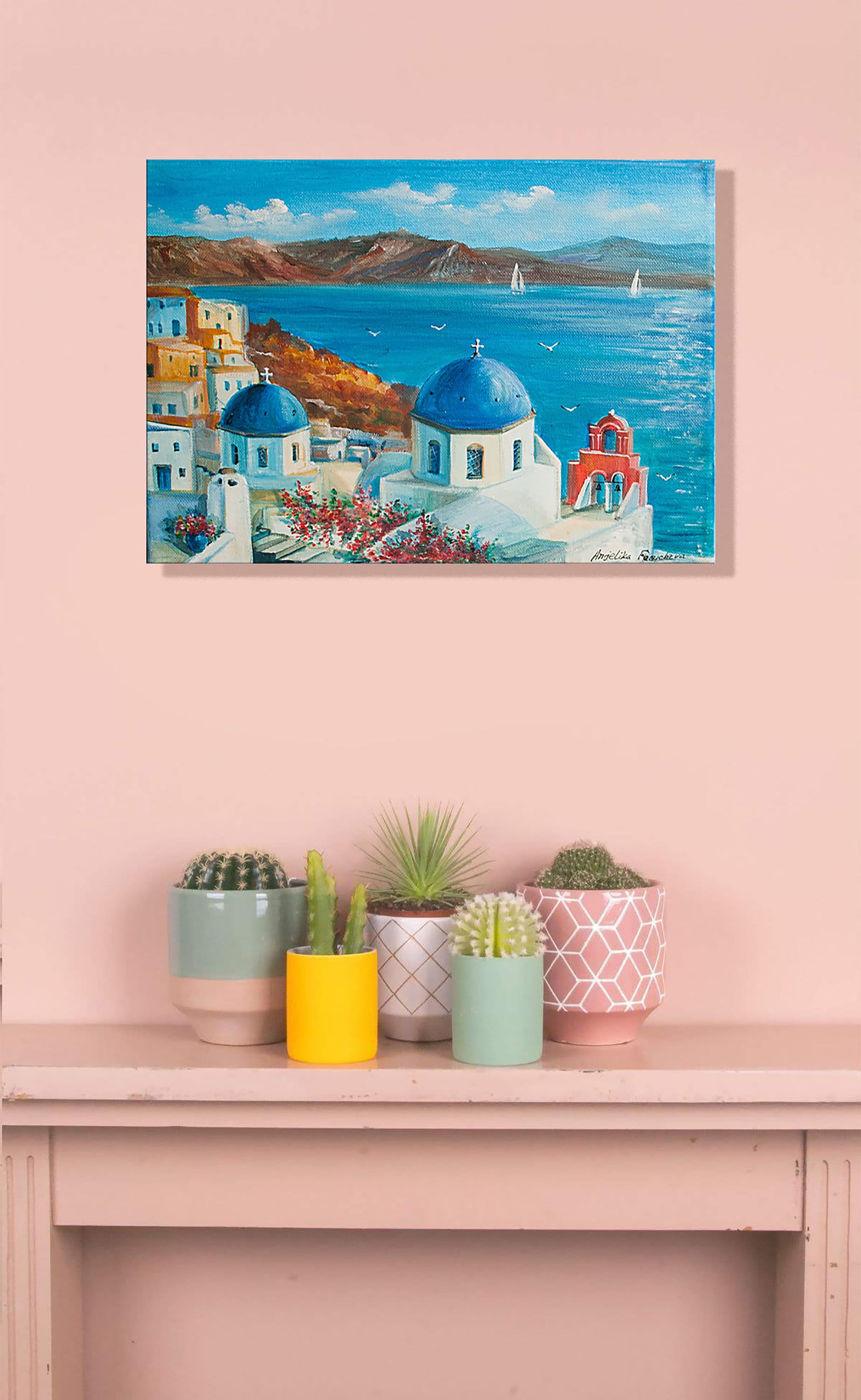 海景油絵 ギリシャの島の絵画 サントリーニ島のアート ギリシャ 海景油絵 ギリシャの島の絵画 サントリーニ島のアート ギリシャ