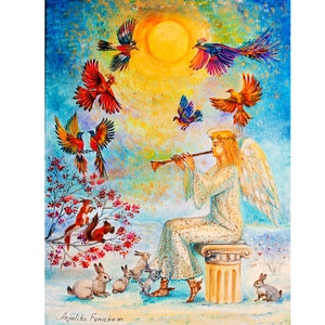 Angel  Original Art  Angel Painting  Wonderland Fairy Tale  Art Guardian Angel Gift  12&#39;- 16&#39; by AnjiHarmonyArt