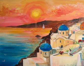 絵画　ギリシャ　スペイン　海　アート Alexioy ギリシャ エーゲ海 油絵 絵画 白い建物 ペイント