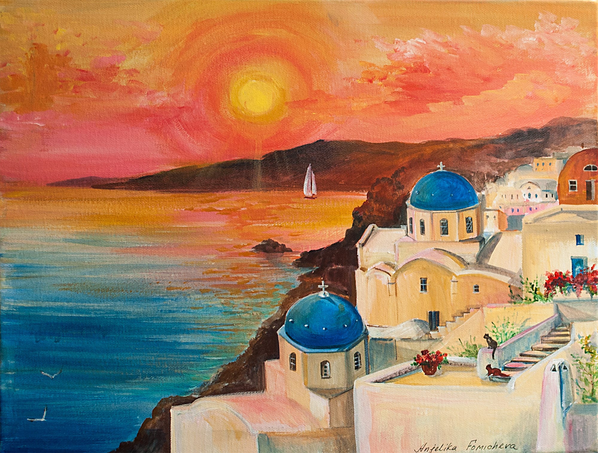 Alexioy ギリシャ エーゲ海 油絵 絵画 白い建物 ペイント