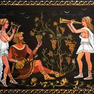 Greek Wall Art Greek Mythology Original Acrylic Painting &quot;Dionysus Ancient God And Nymphs&quot; Artwork 14&#39;-10&#39; by AnjiHarmonyArt