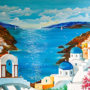 Large Oil Painting on Canvas Santorini Greece Landscape Original Art  24&#39;x 32&#39; by AnjiHarmonyArt