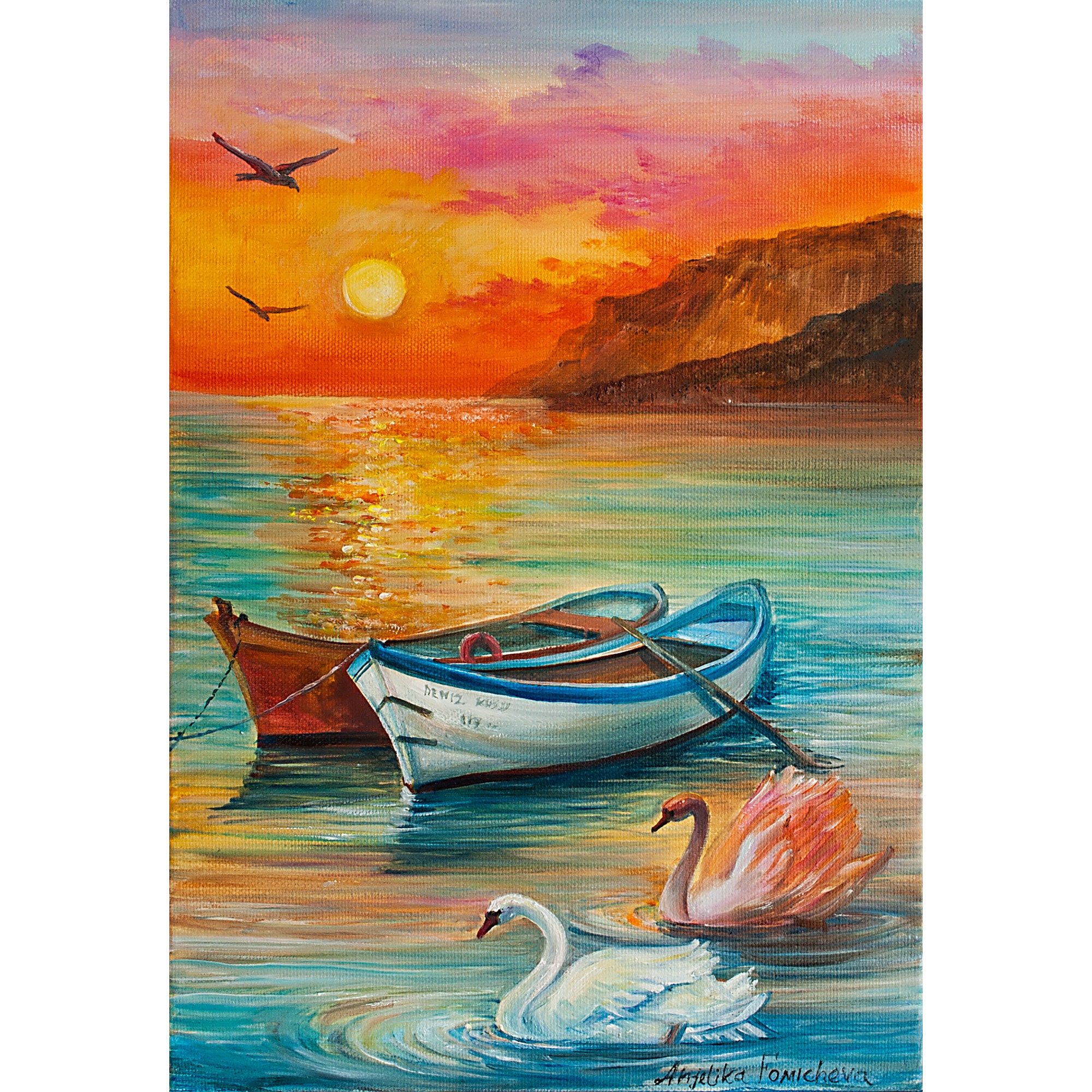 * vintage picture ❀ かわいい２羽のスワン * 刺しゅう絵 vintage picture ❀ かわいい2羽のスワン * 刺しゅう絵 vintage