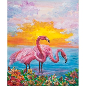 Flamingo Painting Bird Wall Art Pink Flamingo Original Painting on Canvas 10&#39; by 12&#39; by AnjiHarmonyArt