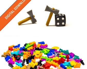Axe Hatchet Miniature Tokens | STL Digital Download | 3D Printable Model | BoardGameSet