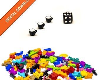 Coffee Cup Miniatures | STL Digital Download | 3D Printable Model | BoardGameSet