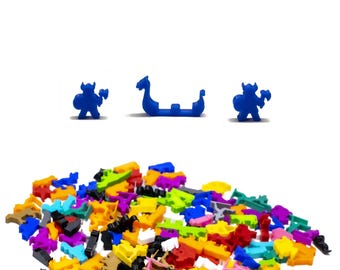 Viking Meeples with Ship for Board Games - Board Game Accessory Upgrade Pieces