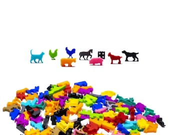 Bauernhof Tiere Meeple Figuren-Set für Brettspiele 8tlg | Gemischte Farben - Brettspiel-Zubehör
