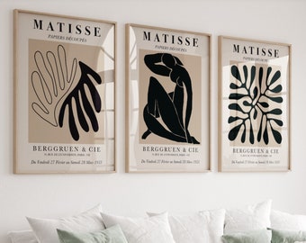 Printable Neutral Matisse Berggruen Poster Set of 3, Mid Century Modern, Minimalist Art, Abstract Print, Set of 3 Prints, Gallery Wall Set