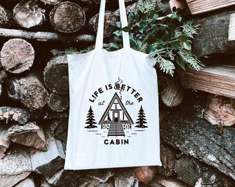 White canvas tote bag with Cabin quote, canvas bag, eco friendly, reusable, shopping bag, screenprinted, hippie bag, white canvas tote
