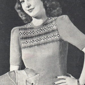 Vintage 1940s Knitting pattern for a Fair Isle Sweater  (Bestway 1655)- PDF Download