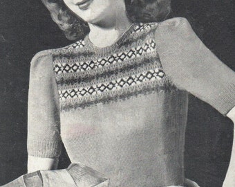 Vintage 1940s Knitting pattern for a Fair Isle Sweater  (Bestway 1655)- PDF Download