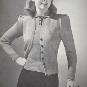 Vintage 1940s Knitting Pattern for a Ladies Collared Twinset in a Textured Pattern - PDF Download