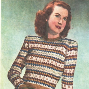 Ladies Fair-Isle Sweater 1940s Vintage Pattern (Bestway 1490)-  PDF Download
