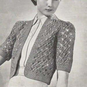 Vintage 1940s Knitting Pattern for Ladies Lacy Bolero (Weldons 376) - PDF Download