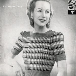 Vintage 1940s Knitting Pattern for a  Ladies Rainbow Sweater (Short or Long sleeves) Lavenda 915 - PDF Download