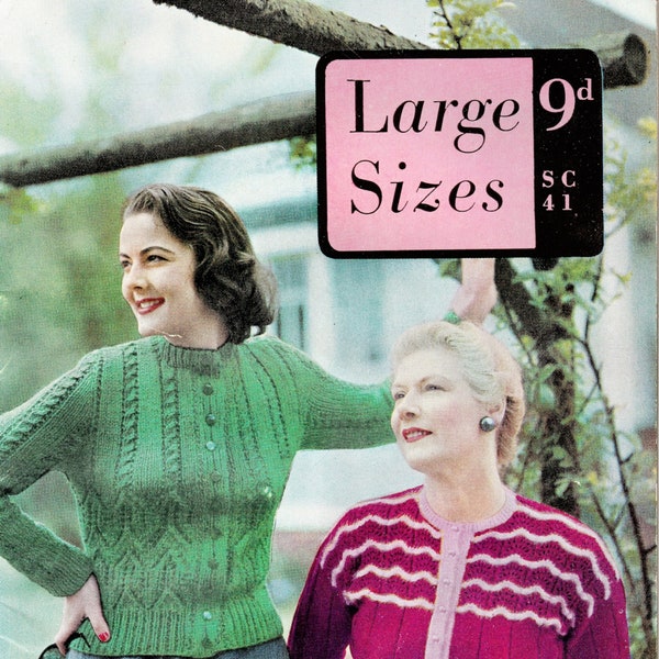 Vintage Stitchcraft 1950s Knitting Pattern Booklet - Rare Large Sizes - PDF