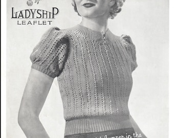 Ladies Short Sleeved Sweater in Lace (Ladyship 650) - Vintage 1930s Pattern- PDF Download