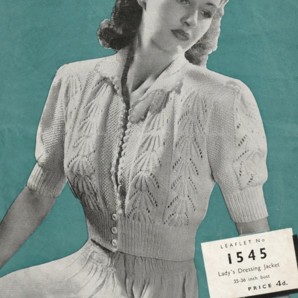 Ladies Short Sleeved Cardigan / Bed Jacket - Vintage 1940s Pattern (Copley 1545)- PDF Download