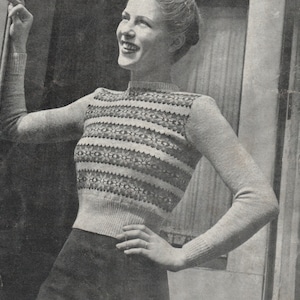 Ladies Fair-Isle Sweater Knitting Pattern - Vintage 1940s  (Sirdar 1072) - pdf download