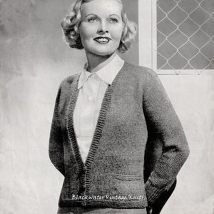 Ladies V-necked Cardigan &#39;Delia&#39; - Vintage 1930s Pattern- Patons 2965 - PDF Download