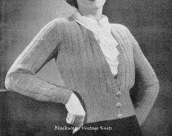 Ladies V-necked Cardigan &#39;Lois&#39; - Vintage 1930s Pattern (Patons 2850)- PDF Download
