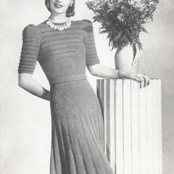 Vintage 1940s Knitting pattern for a Ladies Frock in Bouclet Wool (Bestway 755)- PDF Download