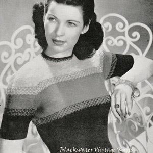 Vintage 1940s Knitting Pattern for a Trellis Striped Jumper / Sweater (Patons 208) - PDF Download