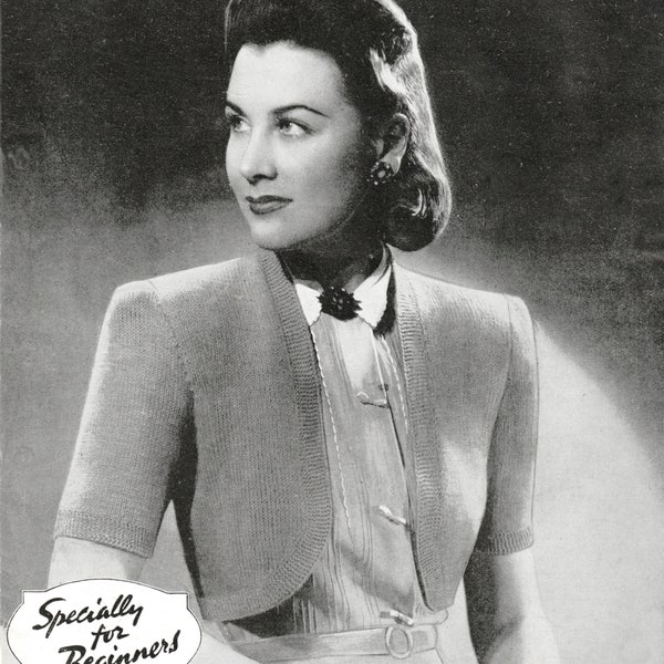 Vintage 1940s Knitting Pattern for a 'Neat Little Bolero' Beginner pattern- PDF Download