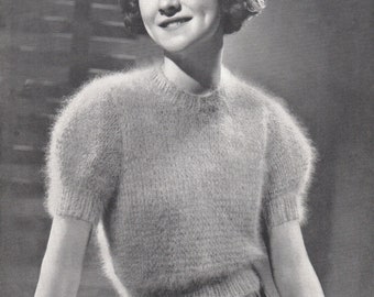 Vintage 1930s Knitting Pattern for a Ladies Short Sleeved Angora Sweater (Patons 2604) - PDF Download