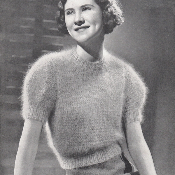 Vintage 1930s Knitting Pattern for a Ladies Short Sleeved Angora Sweater (Patons 2604) - PDF Download