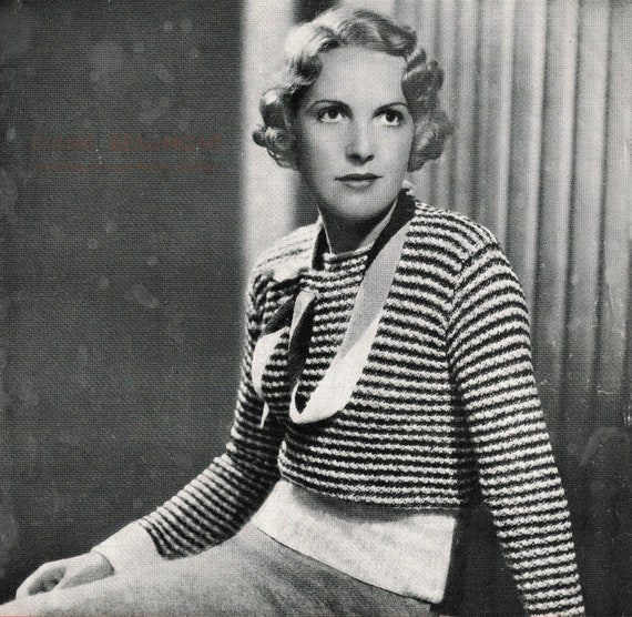 Ladies Long Sleeved Striped Sweater Vintage 1930s Pattern (Shephards 216)  PDF Download